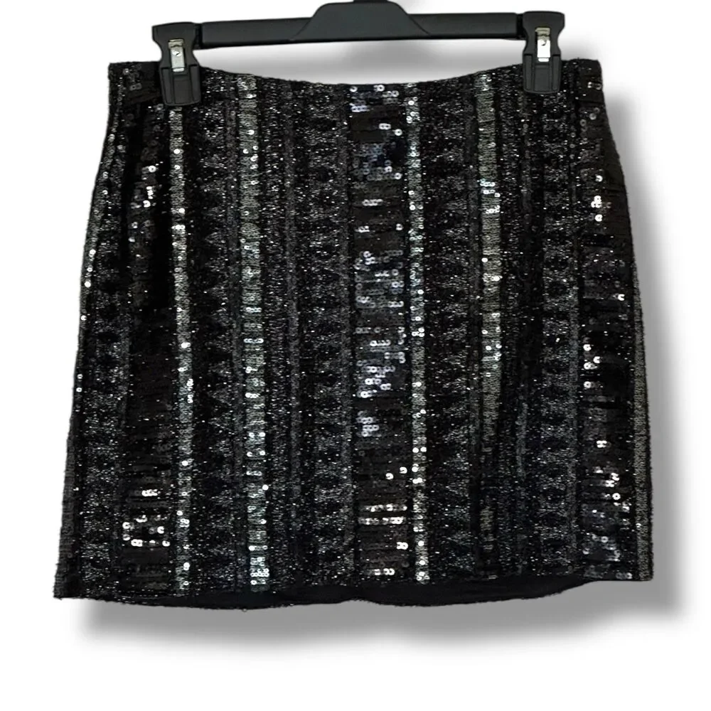 Express Straight Mini Skirt Black Shimmer Sequin Size 4